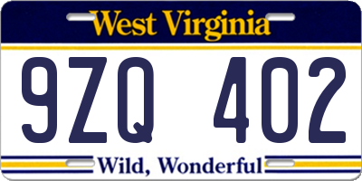 WV license plate 9ZQ402
