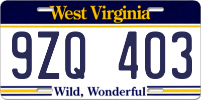 WV license plate 9ZQ403