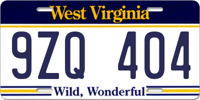 WV license plate 9ZQ404