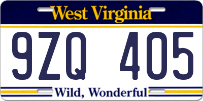 WV license plate 9ZQ405