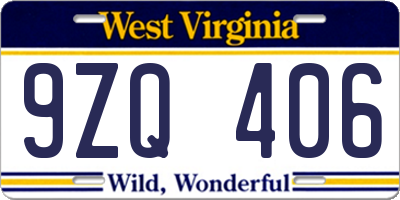 WV license plate 9ZQ406