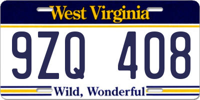 WV license plate 9ZQ408