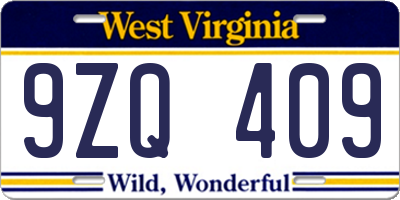 WV license plate 9ZQ409