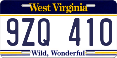 WV license plate 9ZQ410