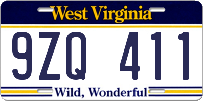 WV license plate 9ZQ411