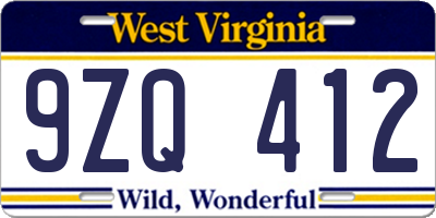 WV license plate 9ZQ412