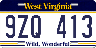 WV license plate 9ZQ413