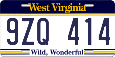 WV license plate 9ZQ414