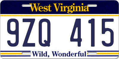 WV license plate 9ZQ415
