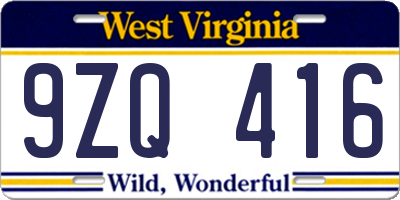 WV license plate 9ZQ416
