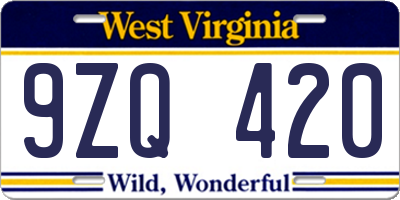 WV license plate 9ZQ420