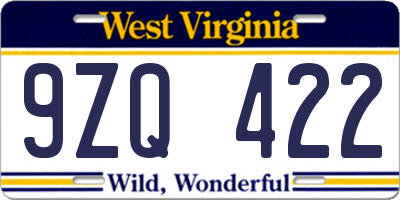 WV license plate 9ZQ422
