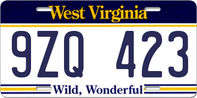 WV license plate 9ZQ423