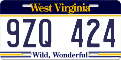 WV license plate 9ZQ424