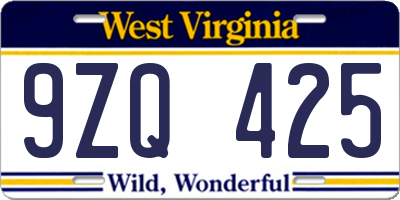 WV license plate 9ZQ425