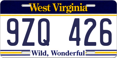 WV license plate 9ZQ426