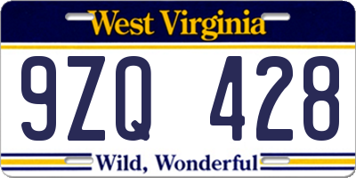 WV license plate 9ZQ428