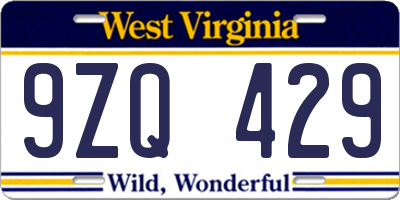 WV license plate 9ZQ429