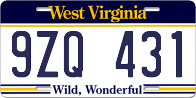 WV license plate 9ZQ431