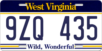 WV license plate 9ZQ435