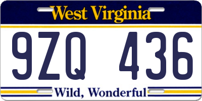 WV license plate 9ZQ436