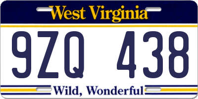 WV license plate 9ZQ438
