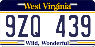 WV license plate 9ZQ439