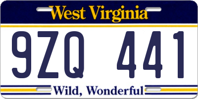 WV license plate 9ZQ441