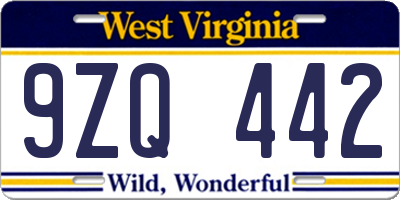 WV license plate 9ZQ442