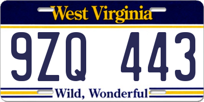 WV license plate 9ZQ443