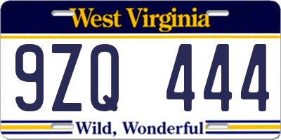 WV license plate 9ZQ444