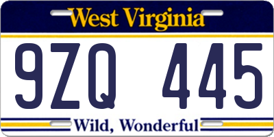 WV license plate 9ZQ445