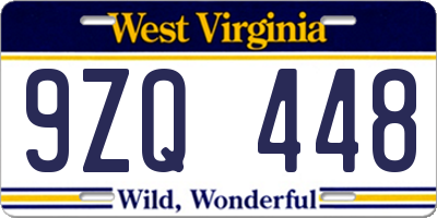 WV license plate 9ZQ448