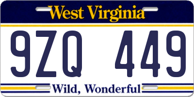 WV license plate 9ZQ449