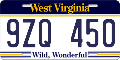 WV license plate 9ZQ450
