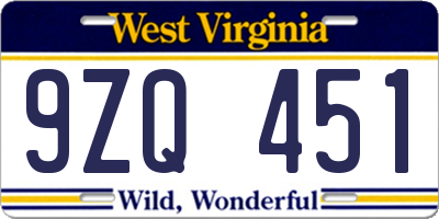WV license plate 9ZQ451