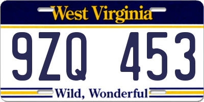 WV license plate 9ZQ453