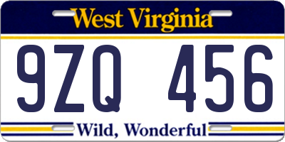 WV license plate 9ZQ456