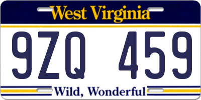 WV license plate 9ZQ459
