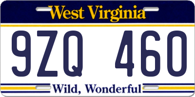 WV license plate 9ZQ460
