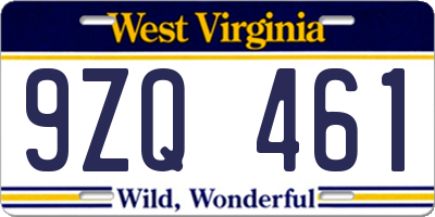 WV license plate 9ZQ461