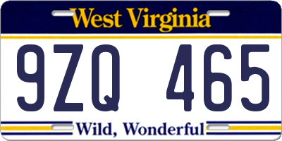 WV license plate 9ZQ465