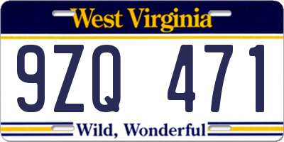 WV license plate 9ZQ471