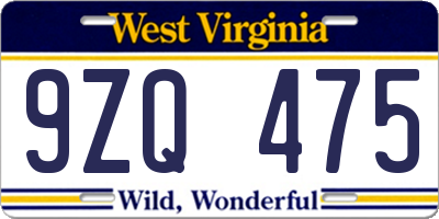 WV license plate 9ZQ475