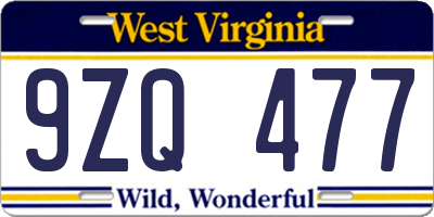 WV license plate 9ZQ477