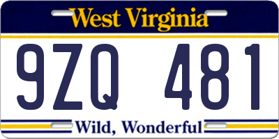 WV license plate 9ZQ481