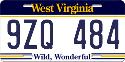 WV license plate 9ZQ484
