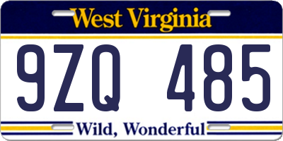 WV license plate 9ZQ485