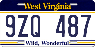 WV license plate 9ZQ487