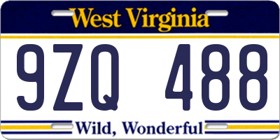 WV license plate 9ZQ488